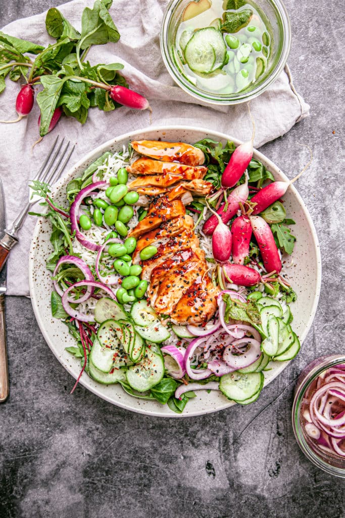 Pickled Veggie Chicken Rice Salad