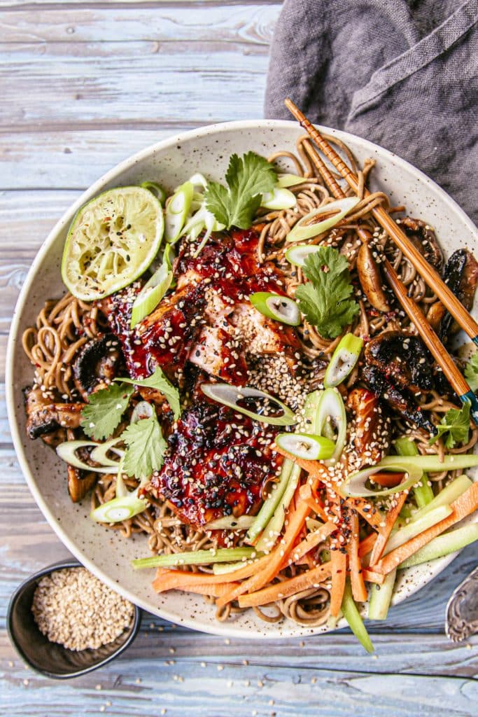 Honey Soy Salmon Soba Bowl