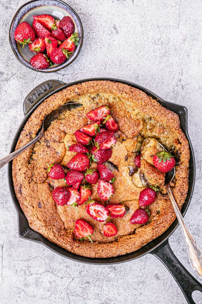 Strawberry Chocolate Chip Skillet Cookie